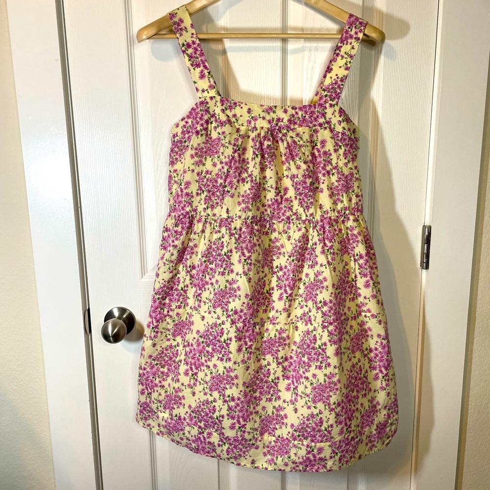 NWT Heartloom sleeveless cream colored floral dress w/ tiny purple flowers sz S
